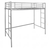 Twin Loft Bed Frame with 2 Ladders Full-length Guardrail - Silver (1 Box, Unassembled)