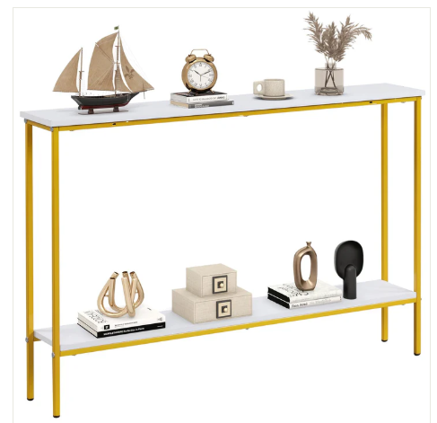 White/Gold Console Table with Shelf, 44