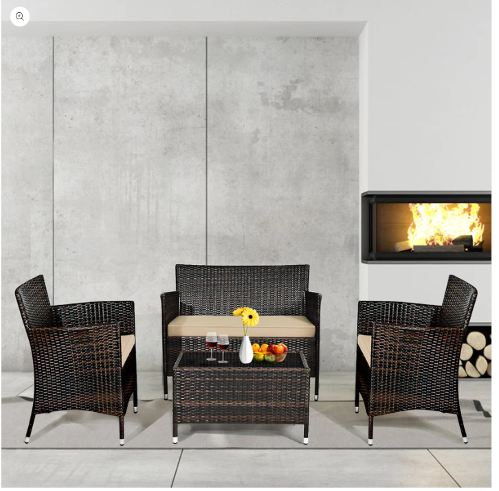 4 Pieces Rattan Sofa Set with Glass Coffee Table-Light Brown - *UNASSEMBLED/IN BOX*