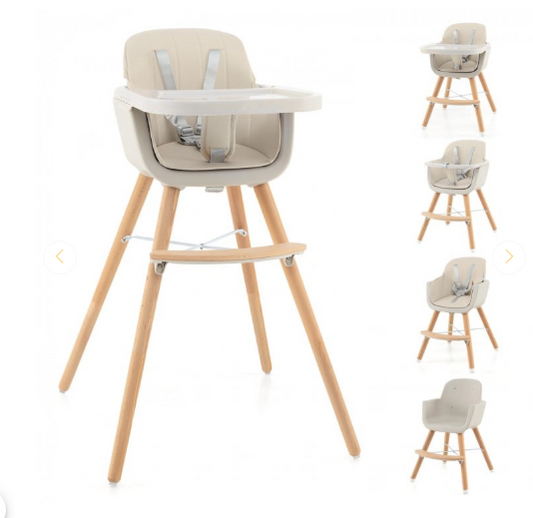 3-in-1 Convertible Wooden High Chair with Cushion-OURS HAS BEIGE SEAT