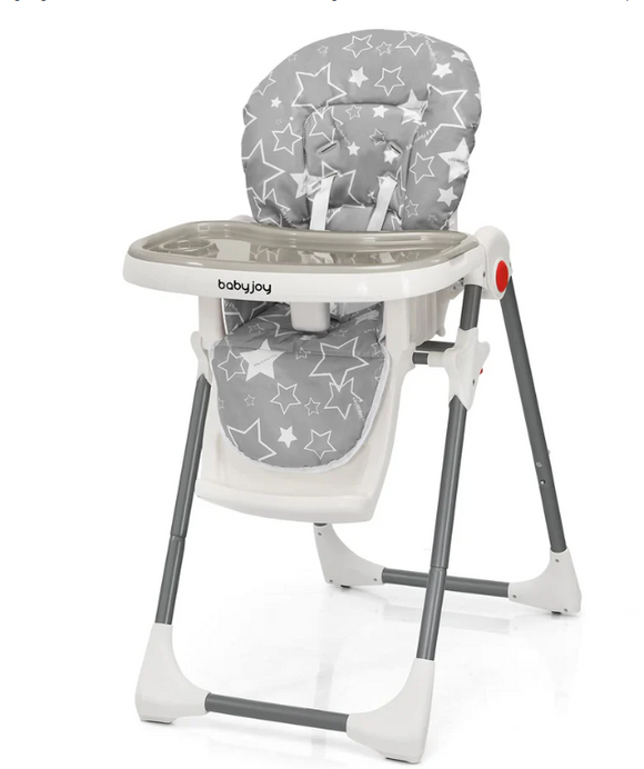 Baby Folding Chair with Wheel Tray Storage Basket - Grey