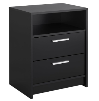 Nightstand Bedside with 2 Drawers and Open Shelf, Black (Fully Assembled)