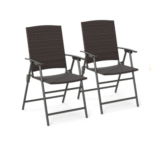 Set of 2 - Folding Patio Wicker Dining Chairs with Armrests and Metal Frame