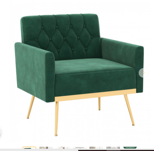 Wide Velvet Accent Chair with Button Tufted Back Golden Metal Legs