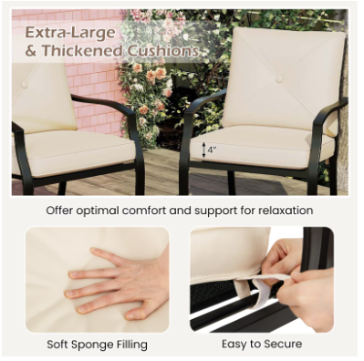 Metal Outdoor Dining Chair Set of 2 Stackable Patio Chairs with Armrests-Beige (Assembled)