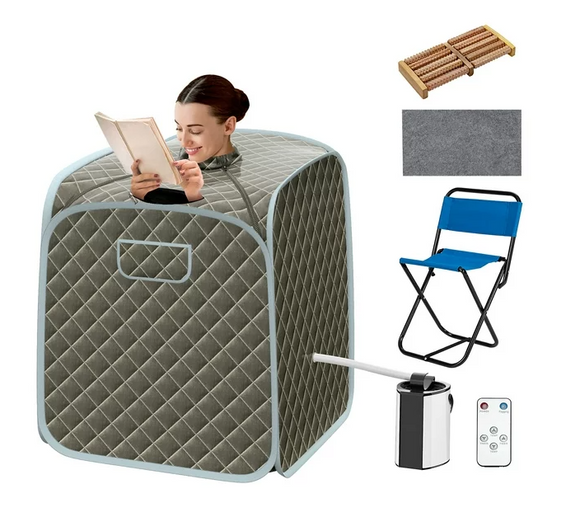 Portable Steam Sauna w/ 9-gear Adjustable Temperature & Herbal Box Grey