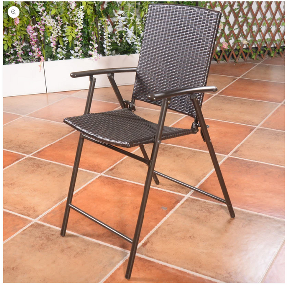 Set of 4 Folding Rattan Bar Chairs with Footrests and Armrests for Outdoors and Indoors
