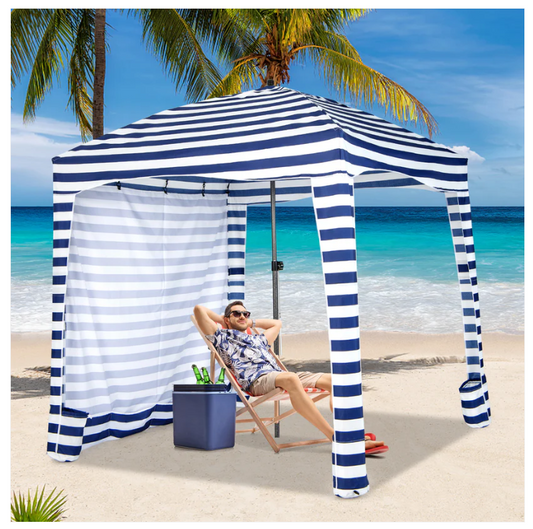 6 x 6 Feet Foldable Beach Cabana Tent with Carrying Bag and Detachable Sidewall
