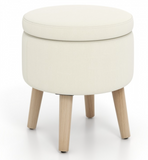 Round Storage Ottoman with Rubber Wood Legs and Adjustable Foot Pads