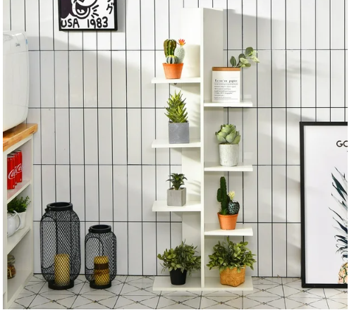 8-shelf Bookcase Freestanding Tree shelf Display Storage Stand- White - (1Box, Unassembled)