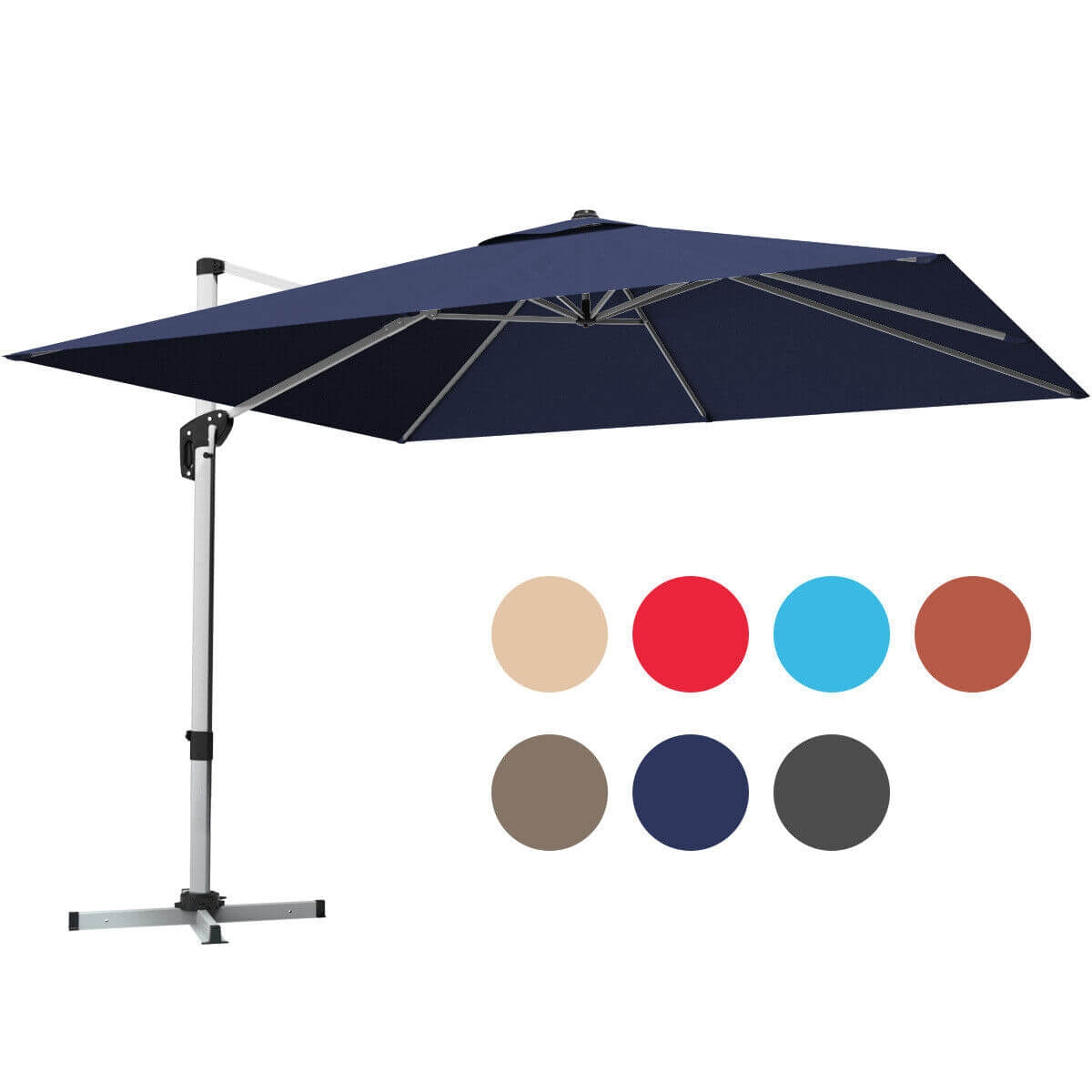 10 Feet 360° Tilt Aluminum Square Patio Umbrella without Weight Base-Navy, 1 box
