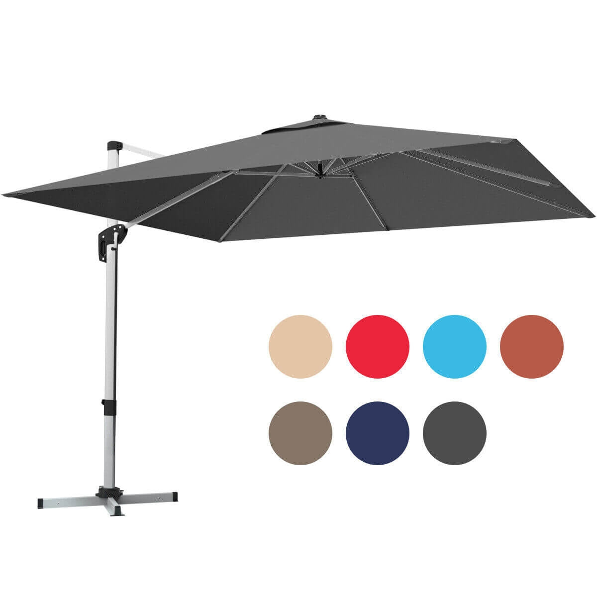 No Tax - 10 Feet 360° Tilt Aluminum Square Patio Umbrella without Weight Base-Gray, (Assembled)