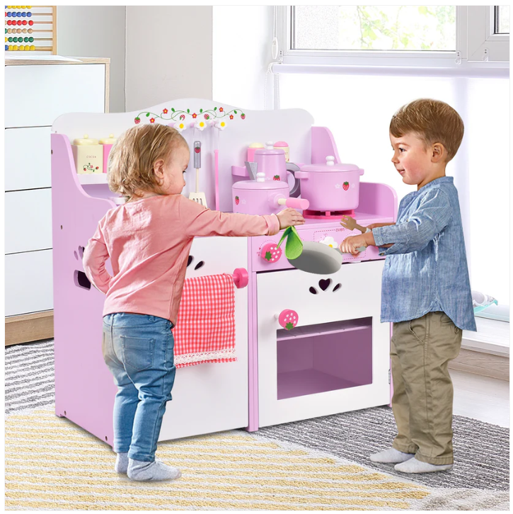 Kids Wooden Kitchen Toy Strawberry Pretend Cooking Playset - Scratch and Dent