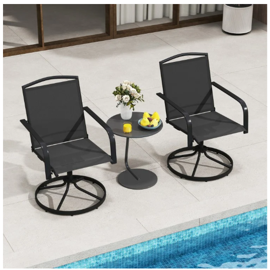 Outdoor Swivel Chairs Set of 2 with High Back and Breathable Seat-Black (Assembled)