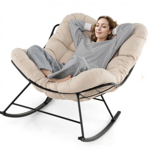 Oversized Egg Papasan Chair with Padded Cushion - Beige (Assembled)