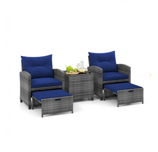5 Pieces Patio Rattan Sofa Ottoman Furniture Set with Cushions-Navy (Fully Assembled)