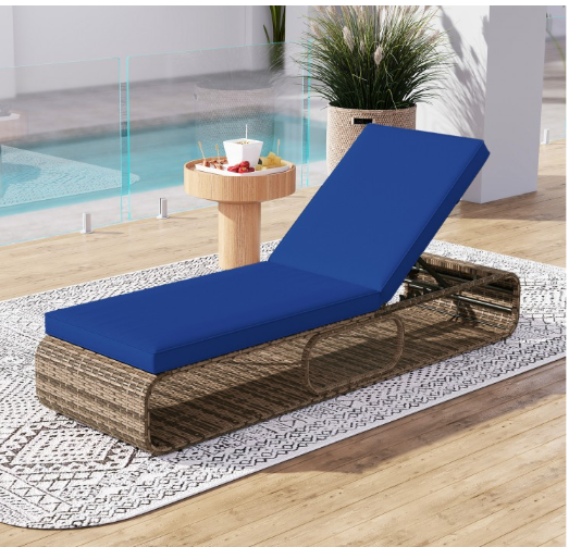 7-Position Adjustable PE Rattan Outdoor Chaise Lounge Chair-Navy (Assembled)