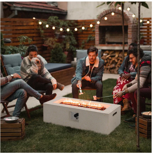 42 Inch 50 000 BTU Rectangle Terrazzo Fire Pit Table with PVC Cover-White (Scratch and Dent)