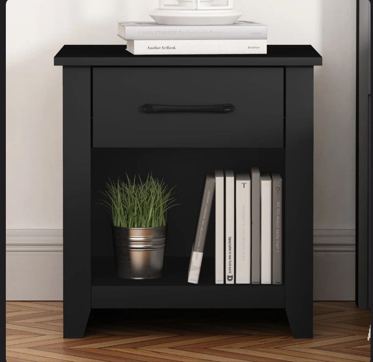 Walter 20.3" 1 Drawer Nightstand, Black - Assembled