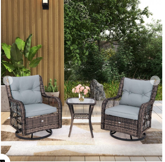 3 Pieces Outdoor Swivel Rocker Set with Small Side Table (1 Box, Unassembled)
