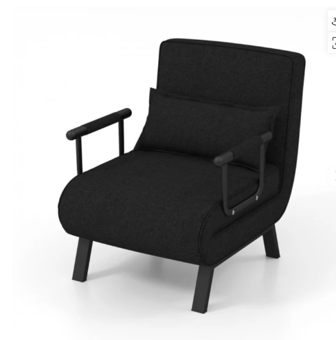 Folding 6 Position Convertible Sleeper Bed Armchair Lounge Couch- Black (See description)