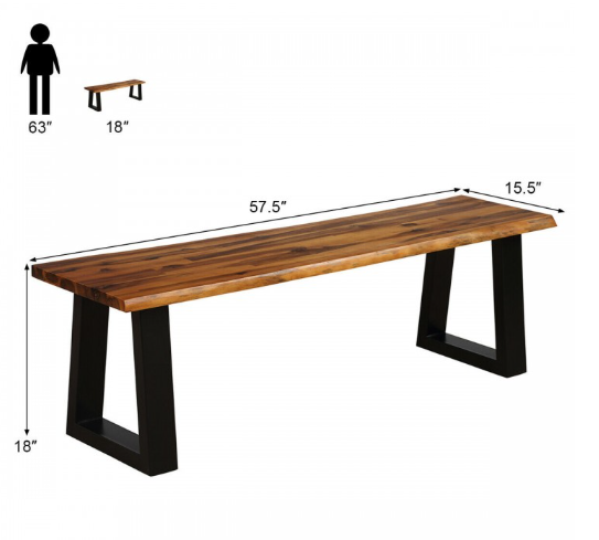 Solid Acacia Wood Patio Bench Dining Bench Seating Bench
