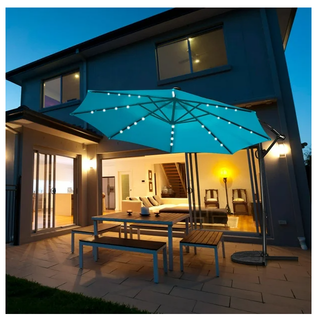 10 ft 360° Rotation Solar Powered LED Patio Offset Umbrella -Turquoise