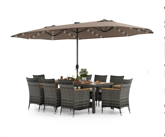 15 Feet Double-Sided Patio Umbrella with 48 LED Lights and Base, Tan
