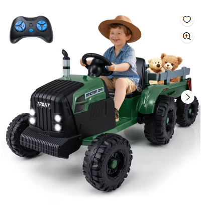24V Ride On Tractor for Kids with Detachable Trailer-Dark Green (Customer Return)