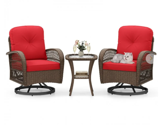 3 Pieces Outdoor Swivel Rocker Set with Small Side Table (Fully Assembled)