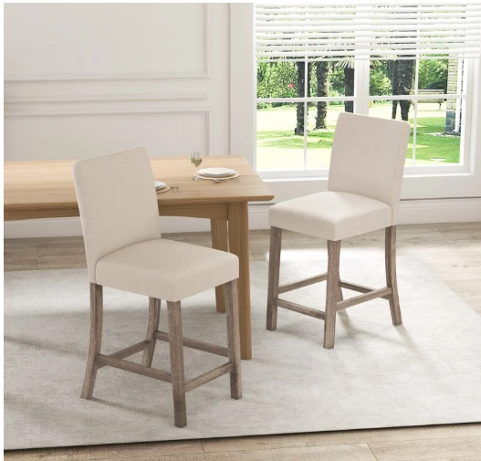 Set of 2 Counter Height Bar Stools with Back and Footrest - Assembled