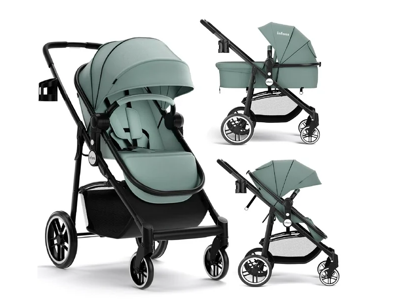 2 in 1 Baby Stroller, High Landscape Infant Stroller and Reversible Bassinet Pram with Adjustable Canopy (Grey)