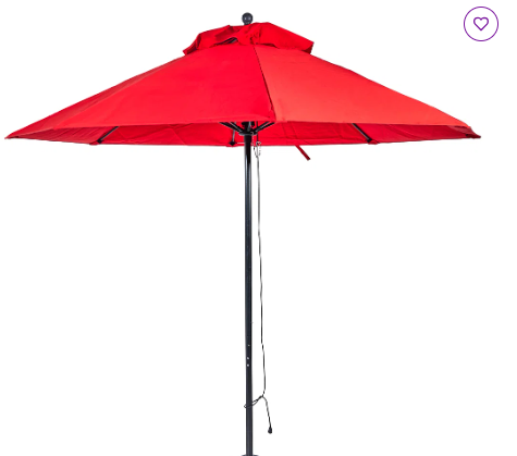 9 Foot Square Pulley Lift Round Patio Umbrella with Fiberglass Ribs-Red