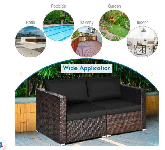 3 Pieces Patio Rattan Sectional Conversation Sofa Set with Coffee Table-Black