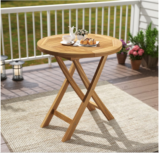 Patio Teak Wood Dining Table with Slatted Tabletop and Sturdy X-Shaped Frame (Assembled)