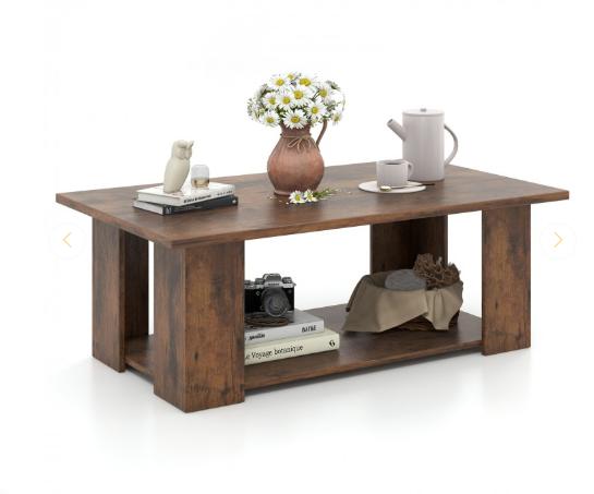 Large 41 Inch 2-tier Wooden Modern Coffee Table with Storage Shelf-Brown (Assembled)