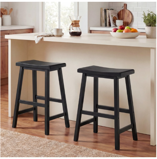 24 Inch Counter Height Stools Solid Wood Saddle Bar Stools Set of 2-Black
