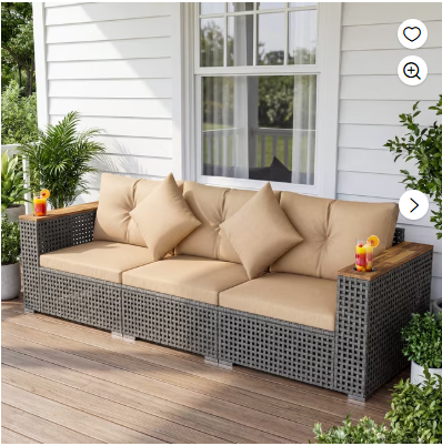 Patio Wicker Sectional Furniture Sofa Set -Beige (Assembled)