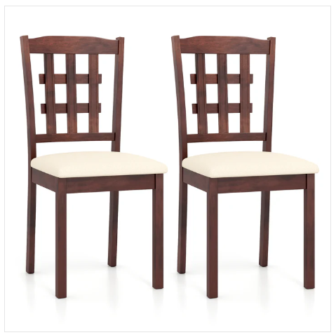 Set of 2, Wooden Dining Chair, Linen Fabric Padded Kitchen Chairs