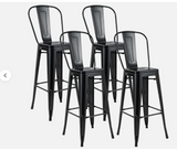 Set of 4 High Back Metal Stool 30" Seat Bar Height Industrial Bar Stools Black