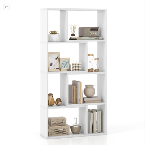48 Inch 4-Tier Geometric Bookshelf with 8 Cubes for Living Room Bedroom-White