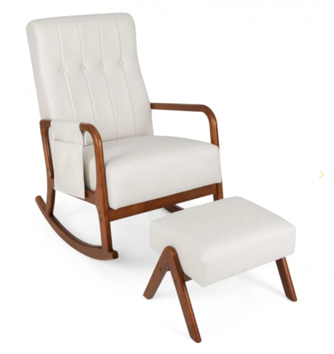 Rocking Chair with Ottoman and Padded Cushion, White (Fully Assembled)