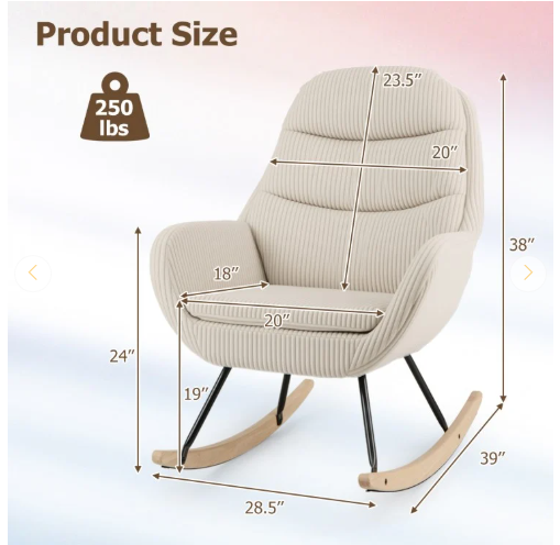 Upholstered Rocking Chair Nursery Glider Rocker with Padded Backrest and Seat-Beige