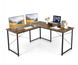 95 Inch 2-Person L-Shaped Long Reversible Computer Desk with Monitor Stand-Rustic Brown