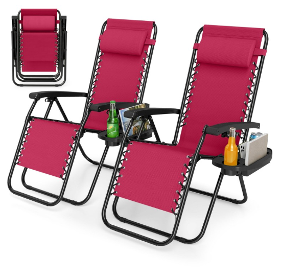 Zero Gravity Lounge Chair with Cup Holder & Removable Pillow