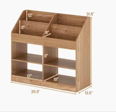 3-Tier Kid's Bookshelf Toy Storage Organizer with Display Rack and 4 Compartments (Assembled)