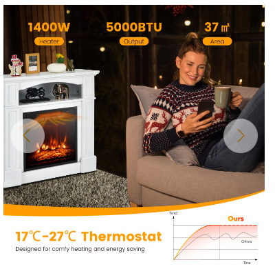 32" 1400W Electric Fireplace Mantel or TV Stand fireplace included, fully assembled