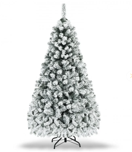 6 Ft Flocked, Pre-lit,  Christmas Tree with Metal Stand ( 1 Box)