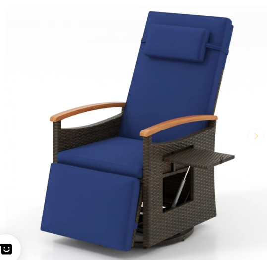 *SPECIAL* (Final Sale) Patio Rattan 360° Swivel Recliner Chair - Navy (Fully Assembled)
