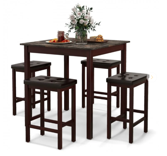 5-Piece Bar Table Set Counter-Height Dining Table and 4 Bar Stools